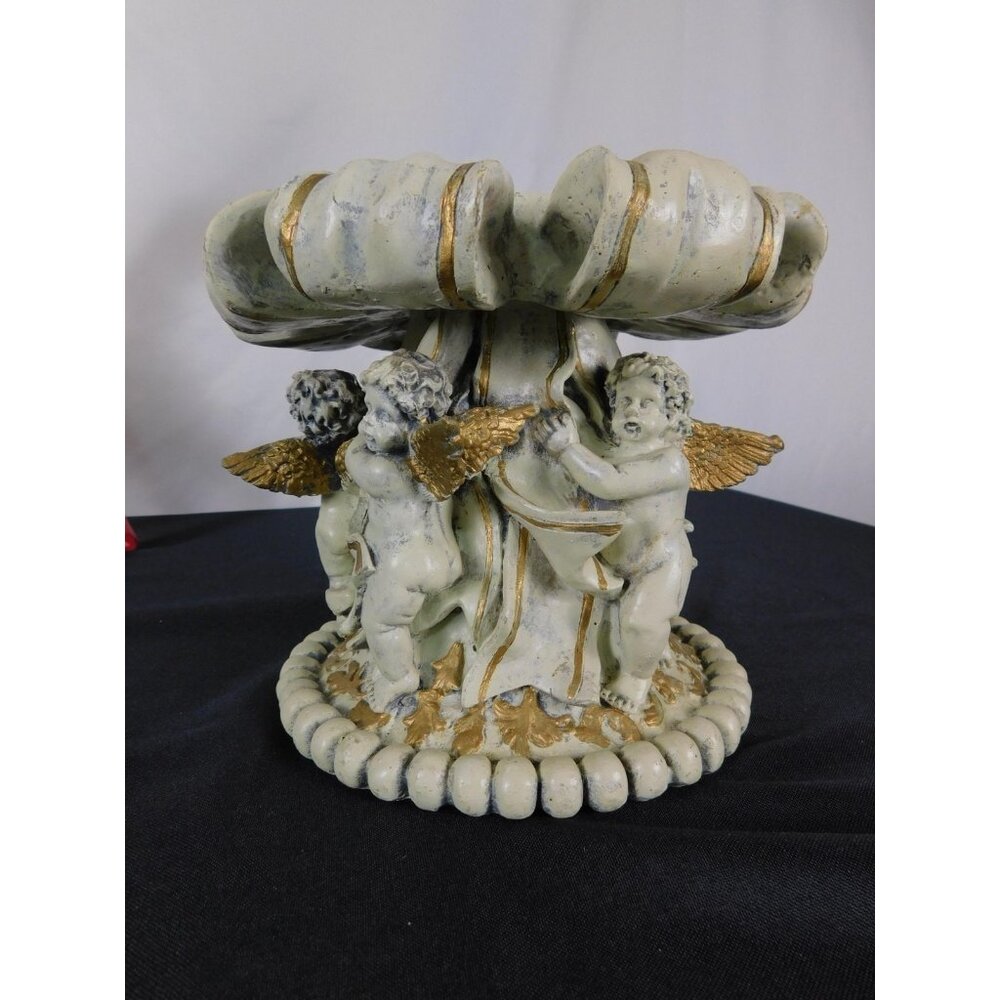 Baroque Cherub Compote Bowl 8" Gold Resin Pedestal - Picture 3 of 11